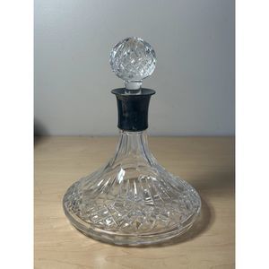 Vintage Crystal Waterford Ships Decanter with Sterling Silver Band and Decanter
